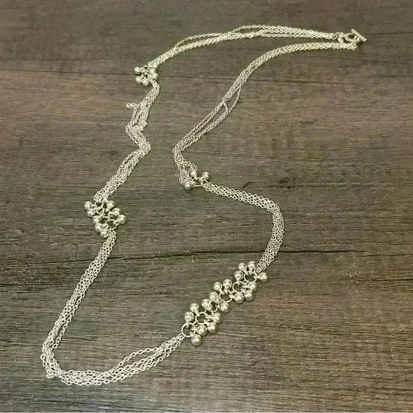 Vintage LBVYR Yves Rocher | Multi Strand Silver Tone Bead Clusters Necklace - Picture 1 of 3